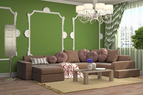 A Green Painting With Brown Furniture