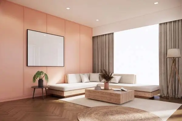 Contrast With a Peach-And-White Palette For Living Room