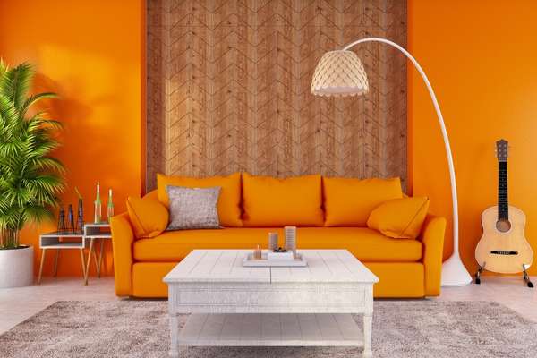 Dark Furniture With Orange Walls Living room