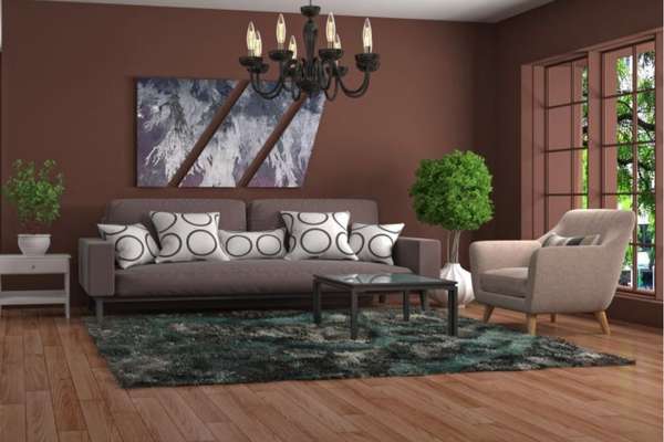 Dark Wood Floor With Wall Color Touches