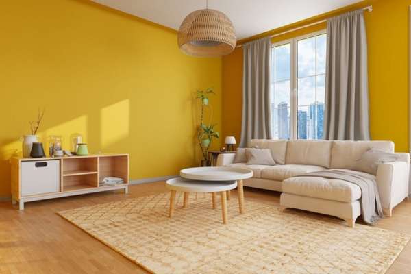 Light Yellow Paint On The Wall for Living room