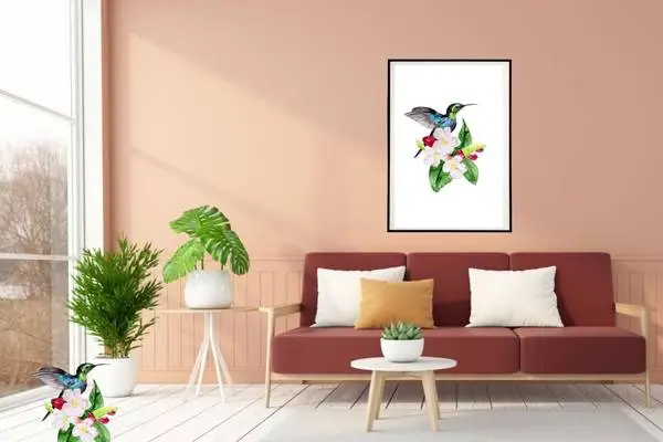 Peach Hummingbird With Flower 