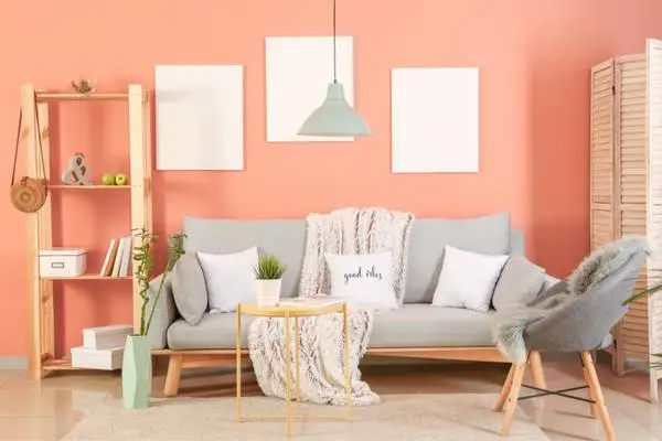 Use Wooden Furniture In Peach Living Room