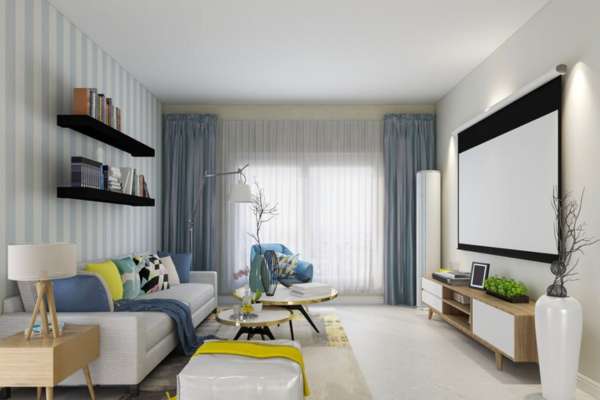 A Neutral Color Like White Or Beige curtains With Blue Walls Brown Furniture