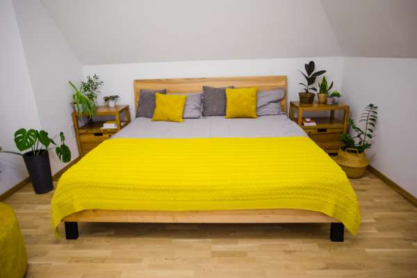 Decorate With Plants And Flowers Bedroom with Cherry wood furniture