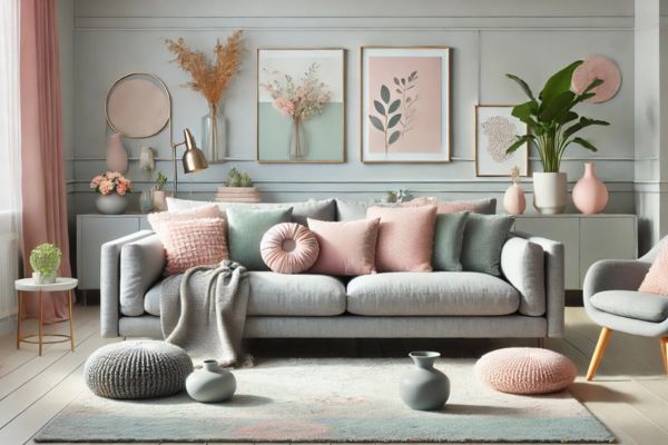 Soft Pastel Colours That Complement Grey Sofas