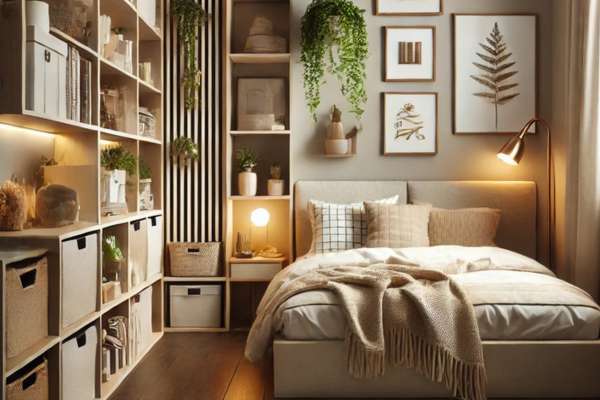 Incorporating Vertical Storage and Decor Elements For Small Bedroom